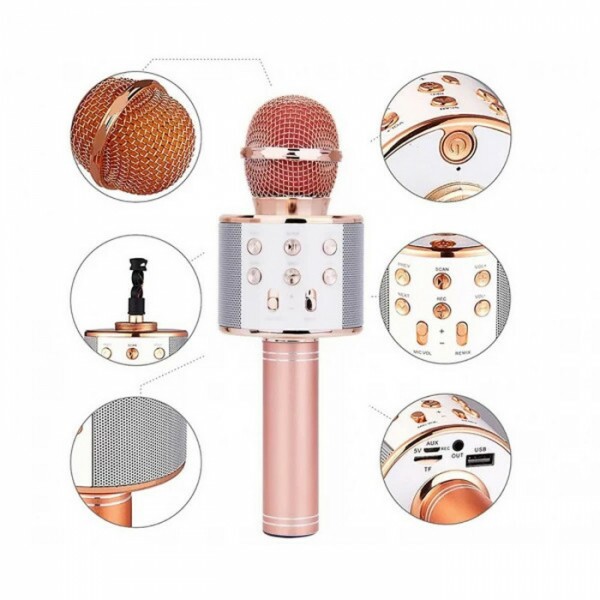 Microfone Musical Karaoke Infantil Sem Fio com Bluetooth e Alto Falante