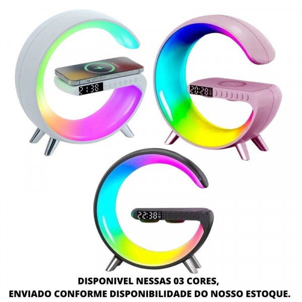 Luminaria G Led RGB Com Carregador De Inducao E Audio Bluetooth