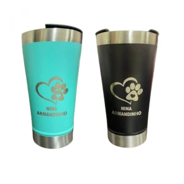 Copo Termico Tipo Stanley com Tampa e Abridor 473ml - Para Personalizar - Pata e Coração